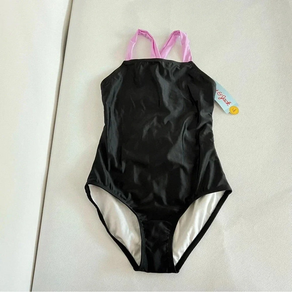One Piece Swimsuit Cat & Jack Black/Purple Back Detail Kids - Picture 1 of 5